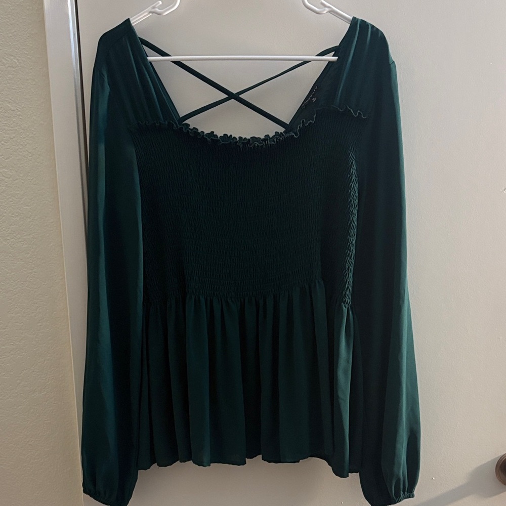 Staccato Forest Green Blouse with Crossback
